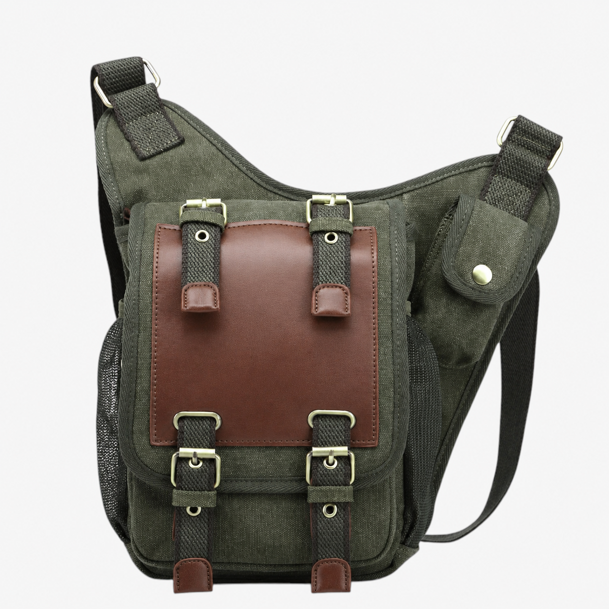 Borsa Messenger Marrone In Tela Multitasche Uomo — Siena, immagine 9