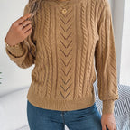 Maglione A Trecce Da Donna Con Girocollo E Maniche Lunghe, immagine 1