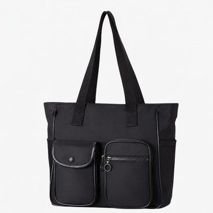 Eloise borsa tote multitasche nera da donna su fondo bianco