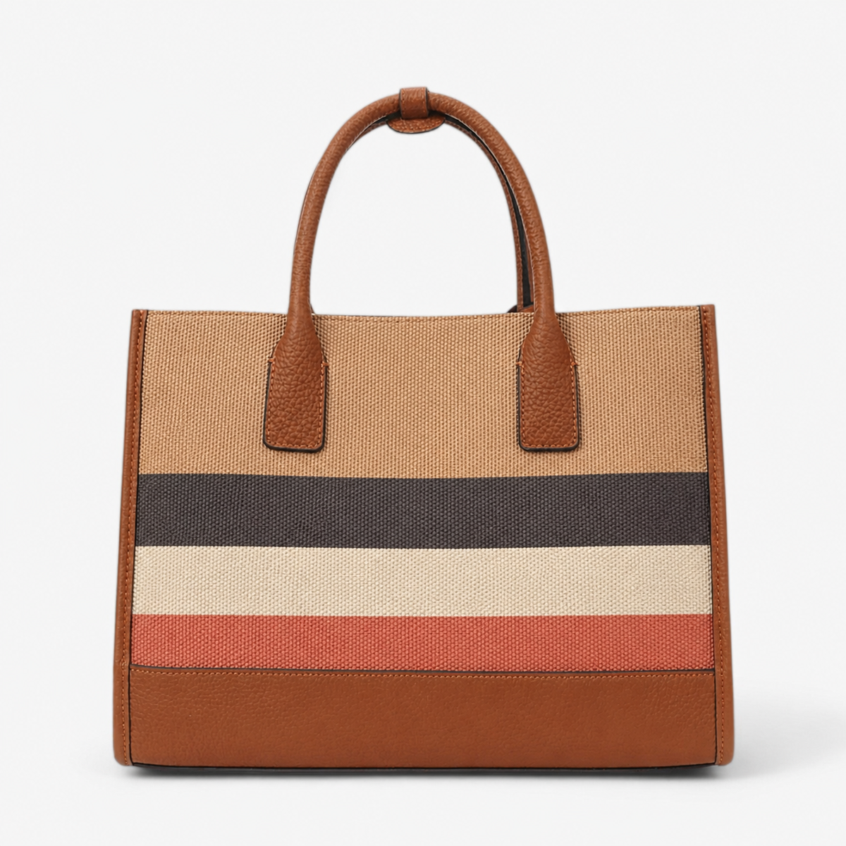 Borsa Tote A Righe Caramello Capiente Donna — Firenze, immagine 1