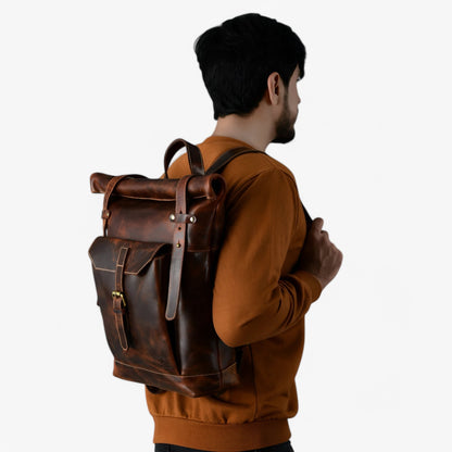 Zaino Roll Top Marrone Con Fibbia Unisex — Saddle, immagine 5
