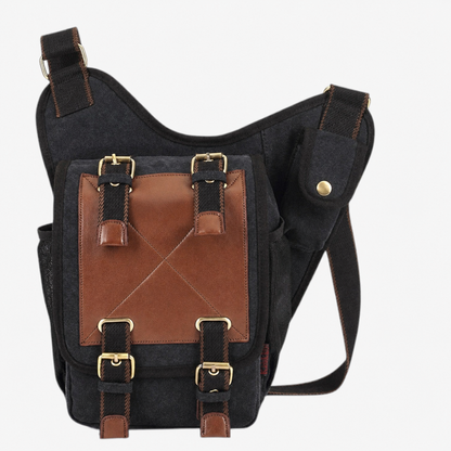 Borsa Messenger Marrone In Tela Multitasche Uomo — Siena, immagine 3