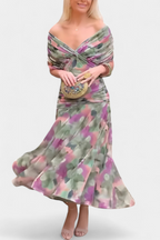 Abito Lungo Senza Spalline Da Donna Con Corpetto Drappeggiato E Gonna Fluida, immagine 3
