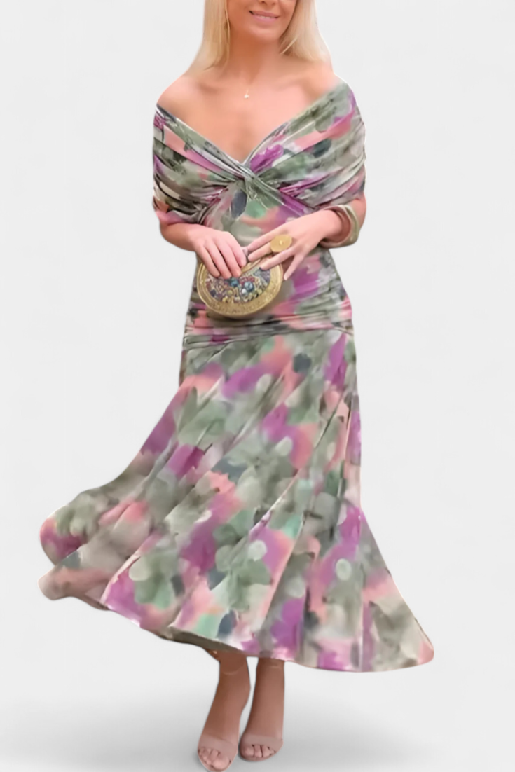 Abito Lungo Senza Spalline Da Donna Con Corpetto Drappeggiato E Gonna Fluida, immagine 3