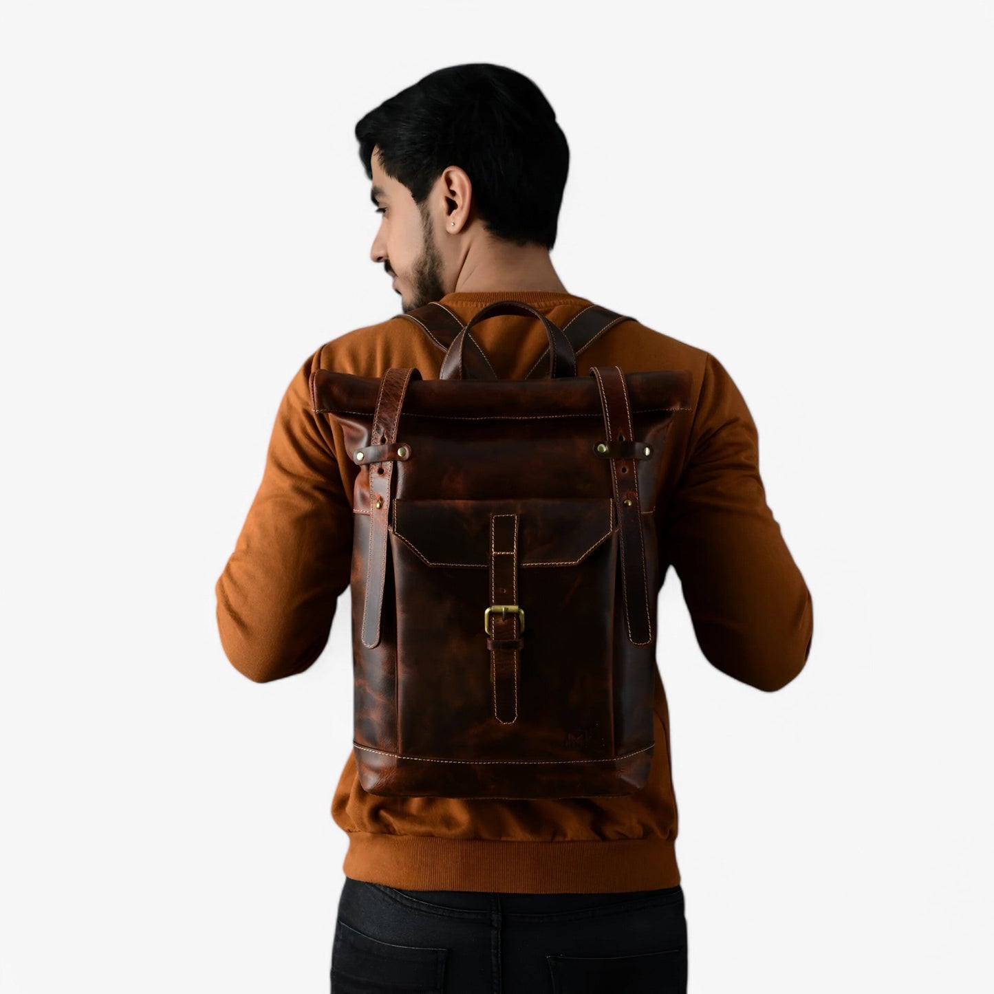 Zaino Roll Top Marrone Con Fibbia Unisex — Saddle, immagine 9