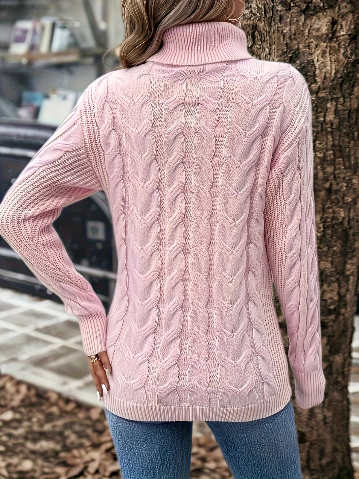 Maglione A Trecce Da Donna Con Collo Alto E Taglio Comodo, immagine 45
