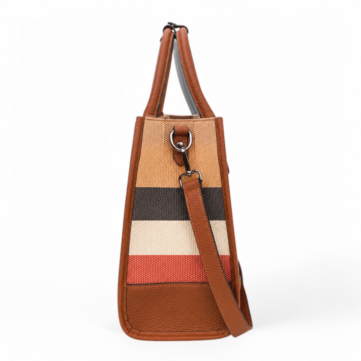 Borsa Tote A Righe Caramello Capiente Donna — Firenze, immagine 4