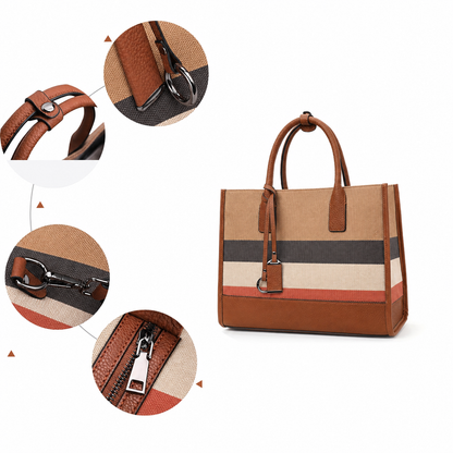 Borsa Tote A Righe Caramello Capiente Donna — Firenze, immagine 5