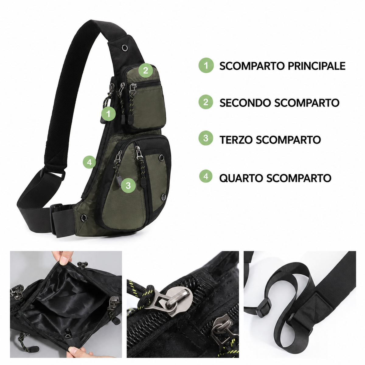 Borsa Monospalla Nera Antifurto Impermeabile Uomo — Garda, immagine 5