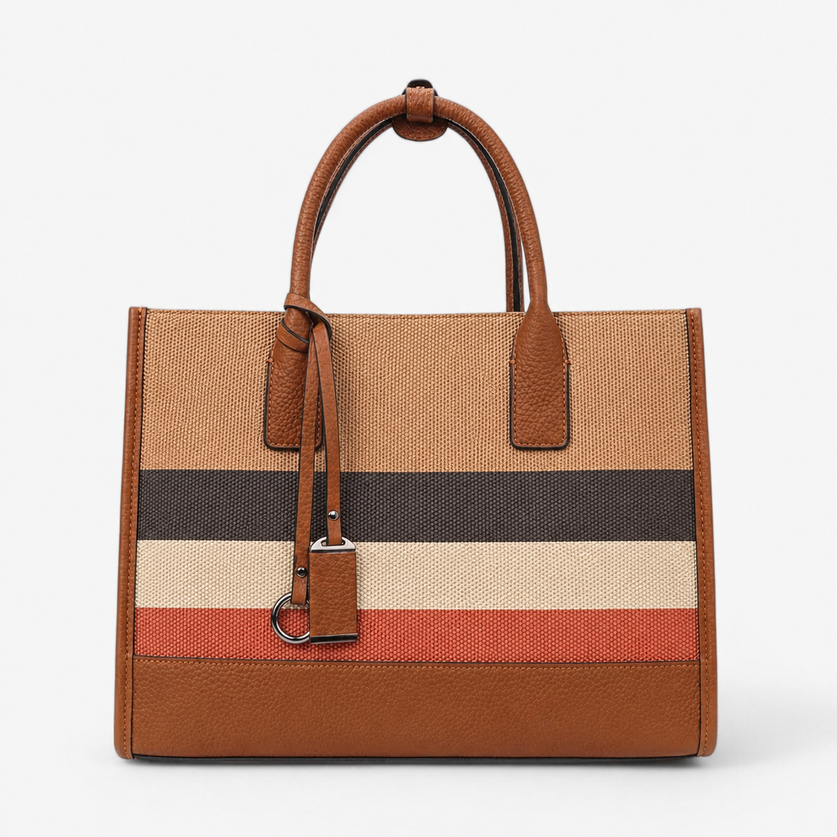 Borsa Tote A Righe Caramello Capiente Donna — Firenze, immagine 6