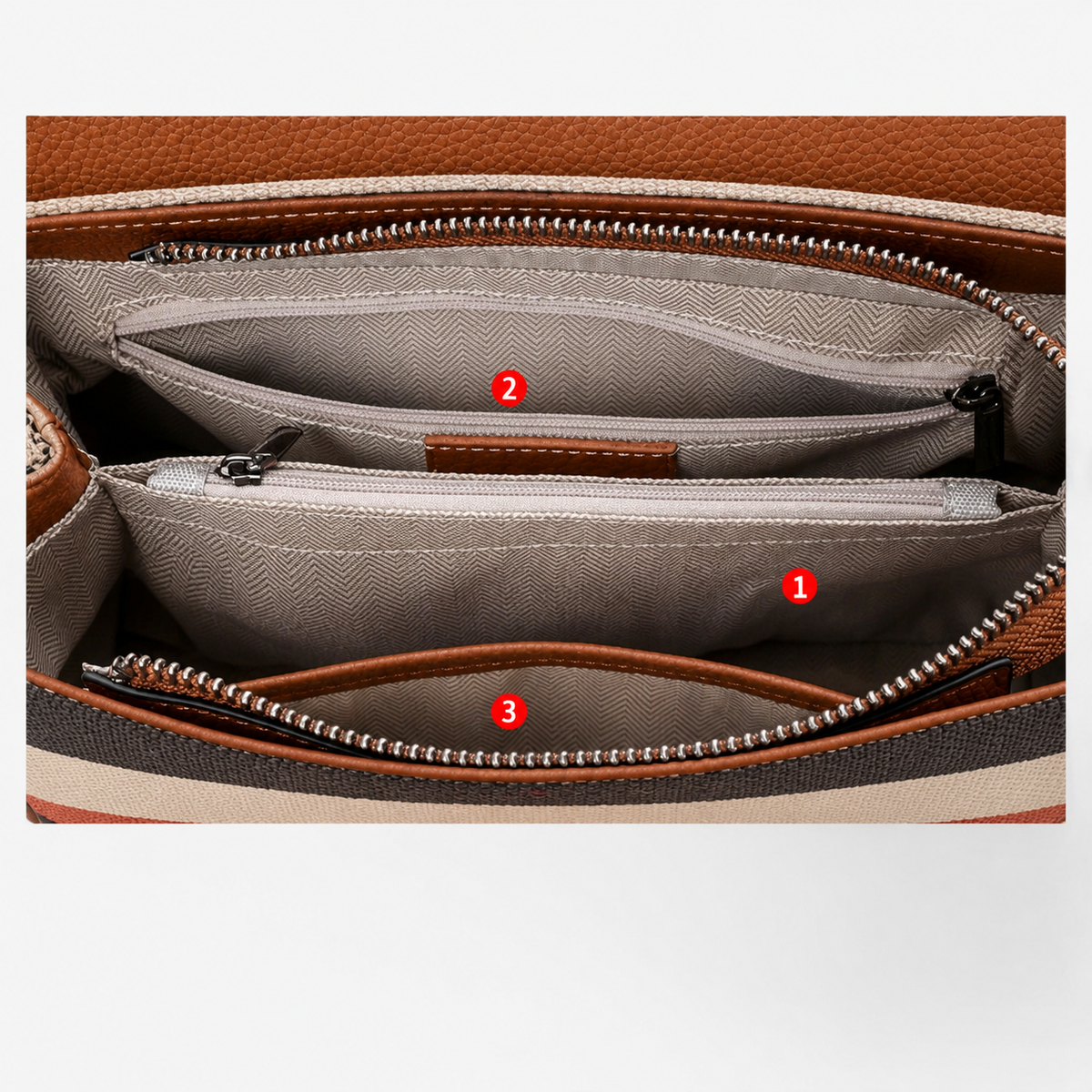 Borsa Tote A Righe Caramello Capiente Donna — Firenze, immagine 7