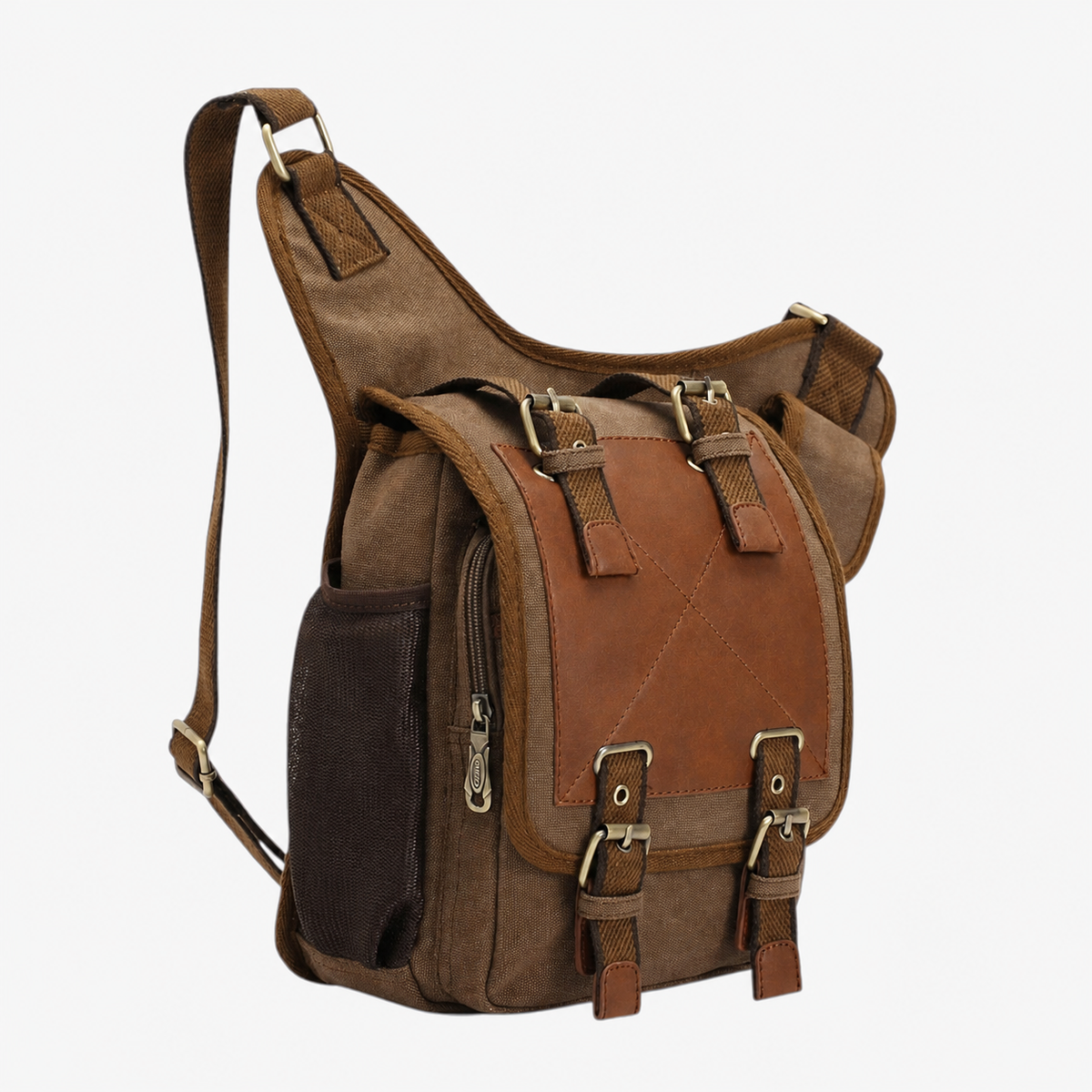 Borsa Messenger Marrone In Tela Multitasche Uomo — Siena, immagine 7