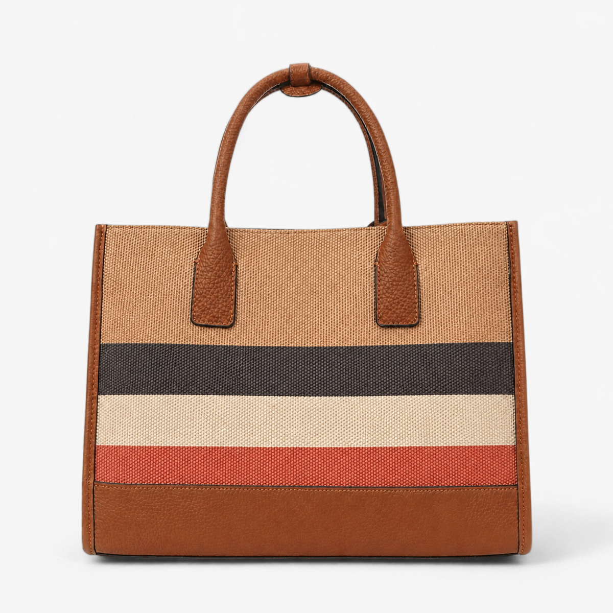 Borsa Tote A Righe Caramello Capiente Donna — Firenze, immagine 8
