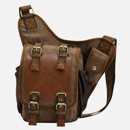 Borsa Messenger Marrone In Tela Multitasche Uomo — Siena, immagine 8