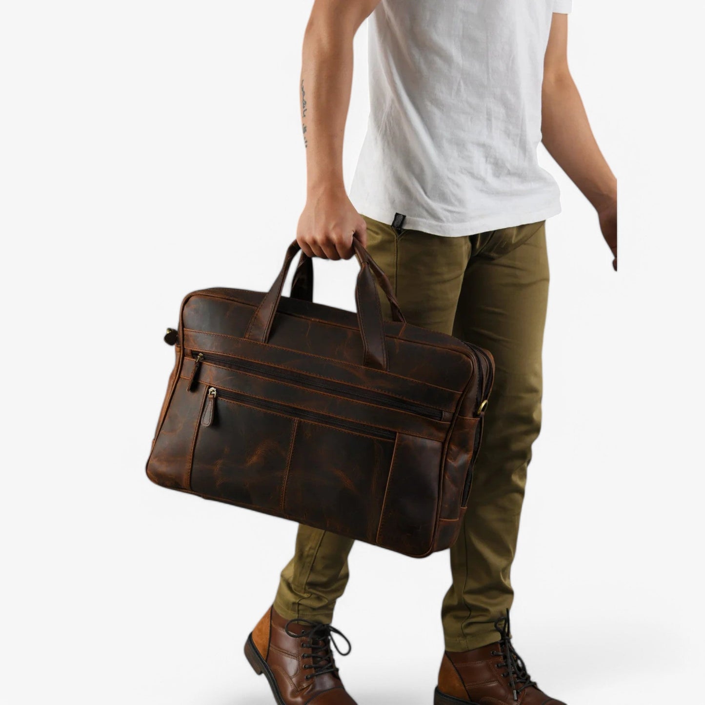 Borsa Portadocumenti Marrone Multiscomparto Unisex — Vigevano, immagine 2