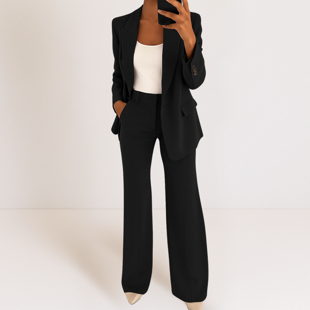 Completo Elegante Da Donna Con Blazer E Pantaloni A Gamba Larga, immagine 11