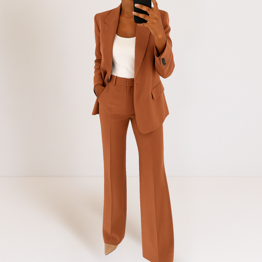 Completo Elegante Da Donna Con Blazer E Pantaloni A Gamba Larga, immagine 8