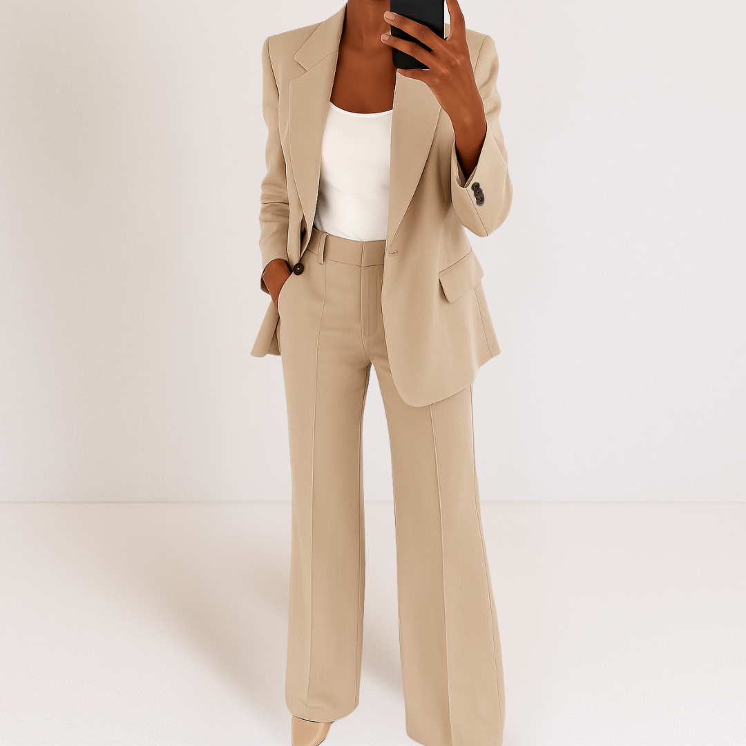 Completo Elegante Da Donna Con Blazer E Pantaloni A Gamba Larga, immagine 6