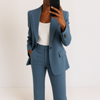 Completo Elegante Da Donna Con Blazer E Pantaloni A Gamba Larga, immagine 1