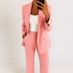Completo Elegante Da Donna Con Blazer E Pantaloni A Gamba Larga, immagine 9