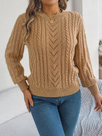 Maglione A Trecce Da Donna Con Girocollo E Maniche Lunghe, immagine 6