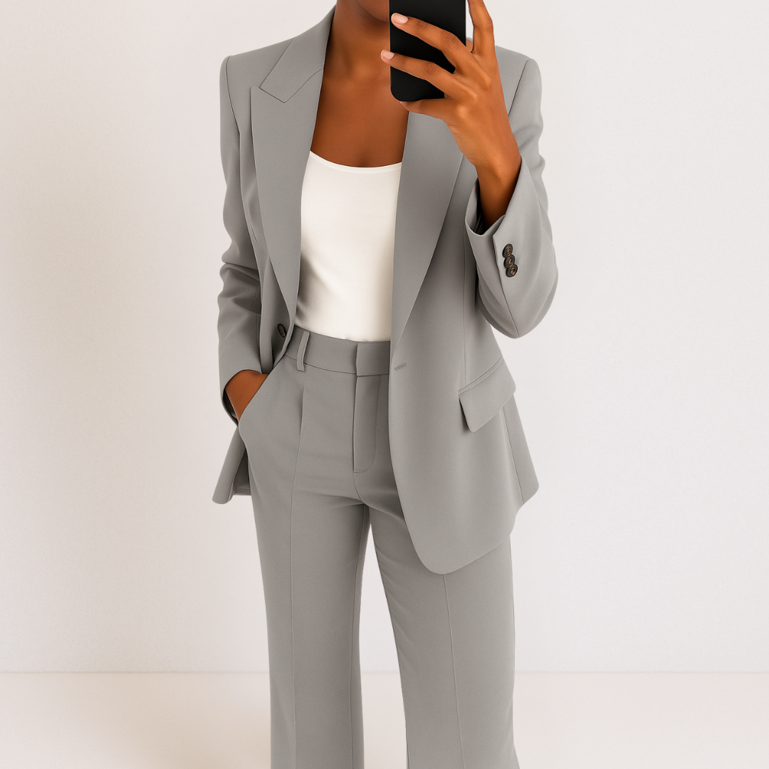Completo Elegante Da Donna Con Blazer E Pantaloni A Gamba Larga, immagine 3
