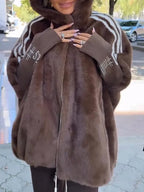 Cappotto Oversize In Pelliccia Sintetica Da Donna Con Cappuccio, immagine 8