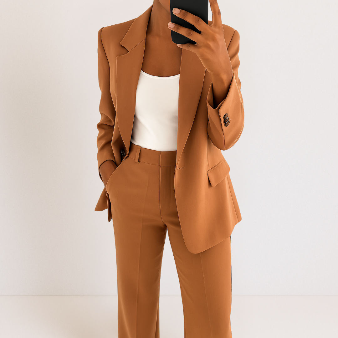 Completo Elegante Da Donna Con Blazer E Pantaloni A Gamba Larga, immagine 7