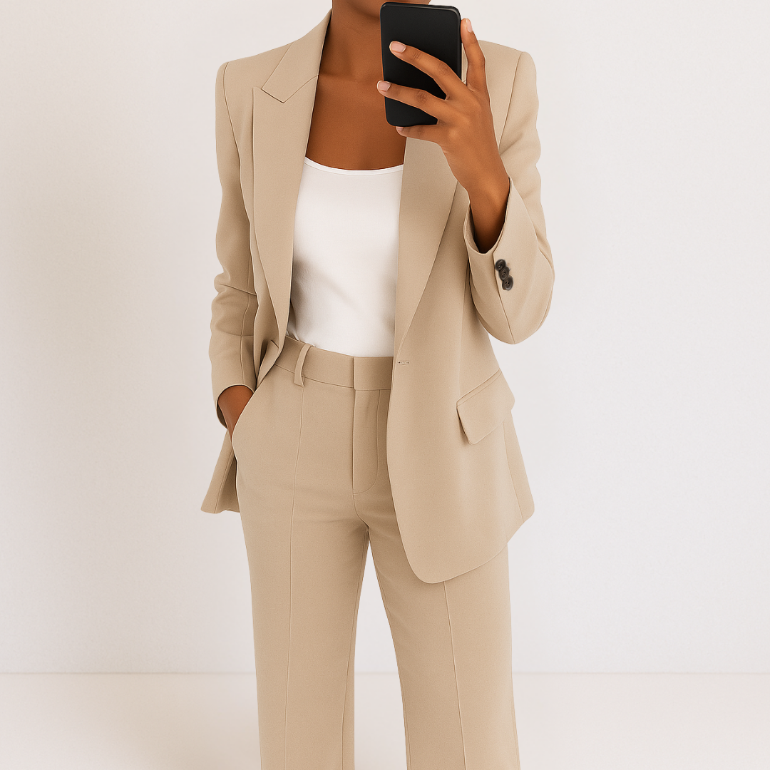 Completo Elegante Da Donna Con Blazer E Pantaloni A Gamba Larga, immagine 5