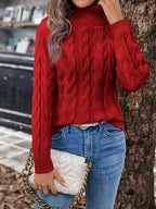 Maglione A Trecce Da Donna Con Collo Alto E Taglio Comodo, immagine 5