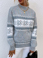 Maglione Con Fiocchi Di Neve Da Donna Con Collo Alto E Taglio Comodo, immagine 4