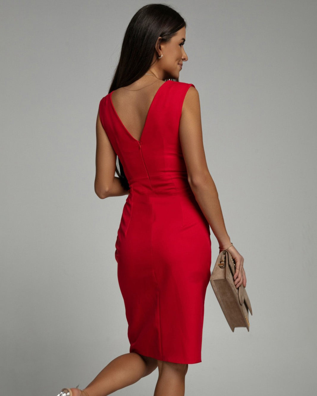 Abito Midi Aderente Da Donna Con Scollo A V E Spacco Laterale, immagine 2