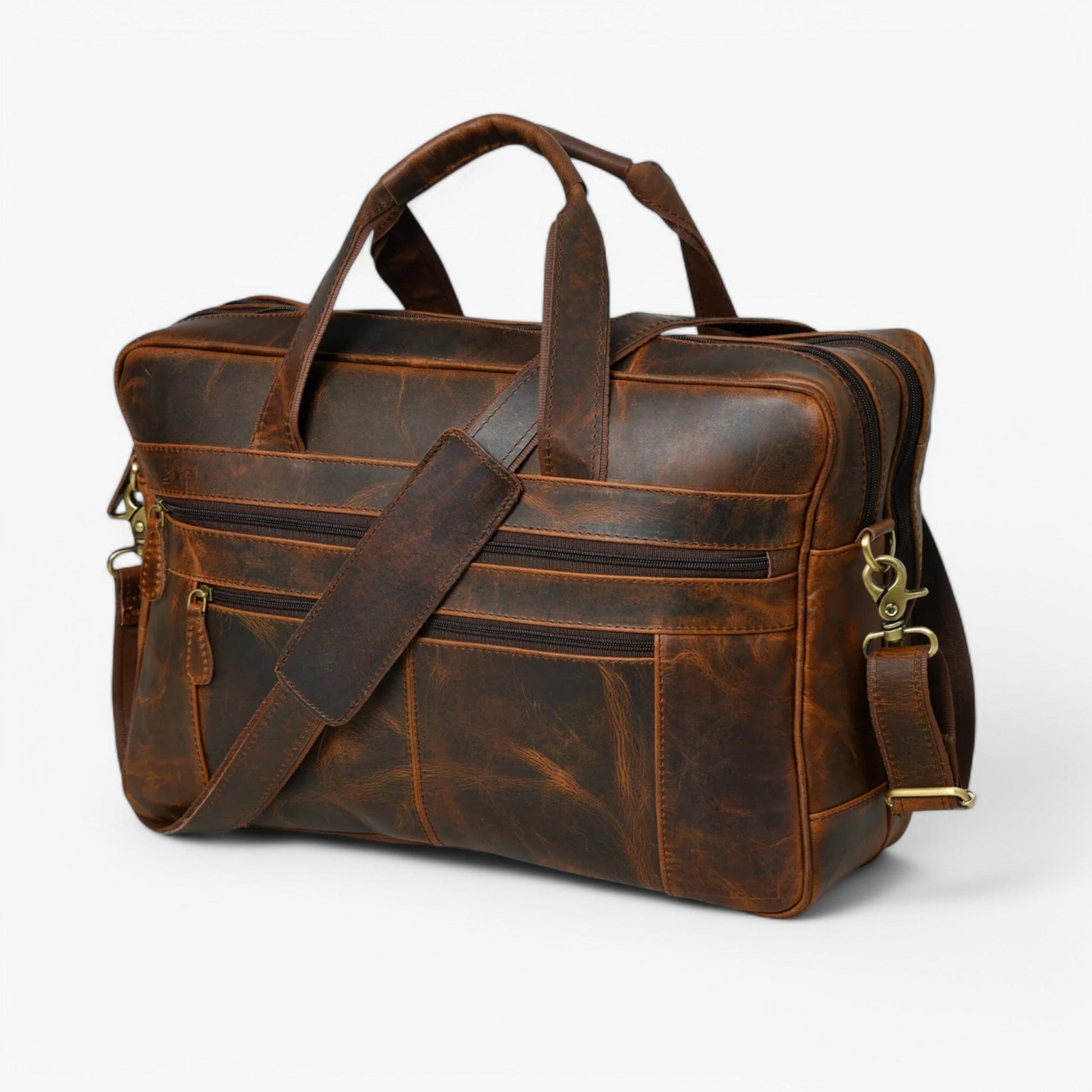 Borsa Portadocumenti Marrone Multiscomparto Unisex — Vigevano, immagine 3