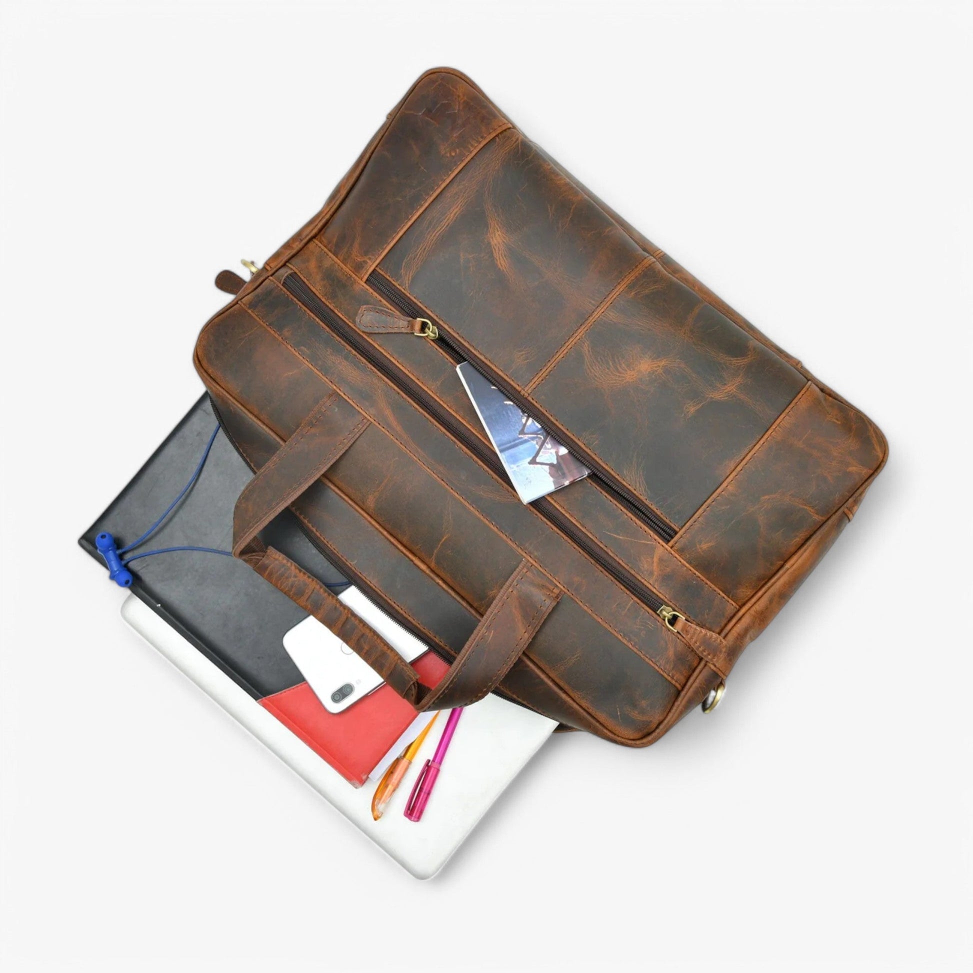 Borsa Portadocumenti Marrone Multiscomparto Unisex — Vigevano, immagine 7