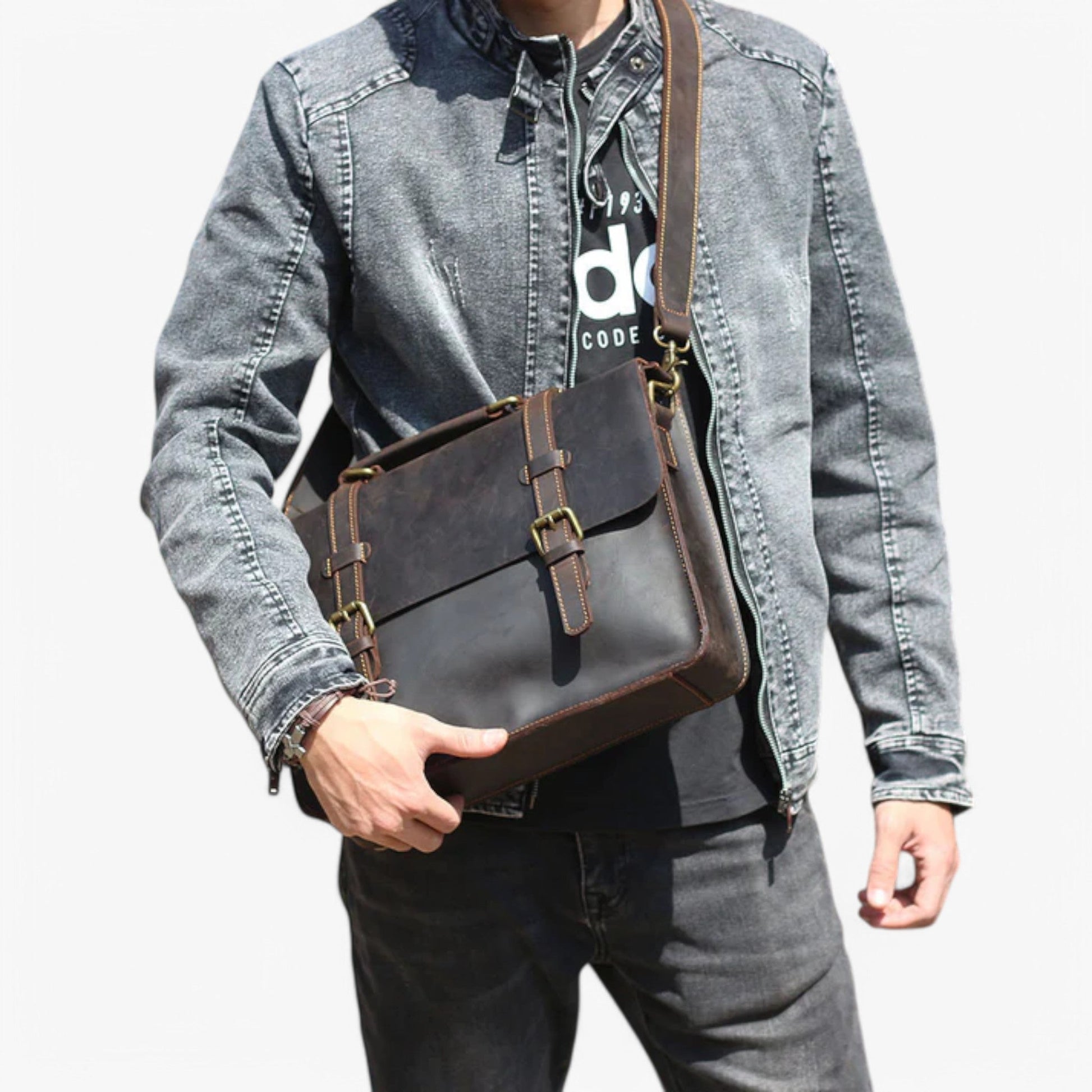 Borsa Messenger Marrone Con Patta Unisex — Trento, immagine 4
