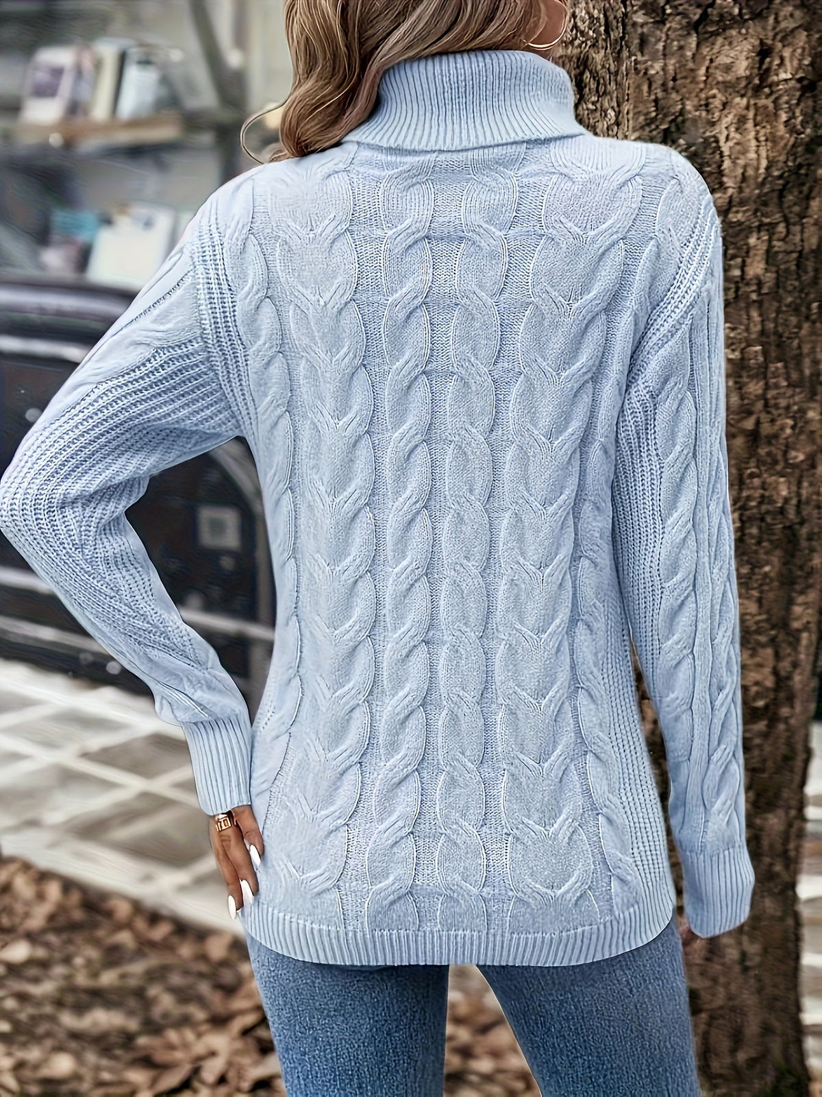 Maglione A Trecce Da Donna Con Collo Alto E Taglio Comodo, immagine 27