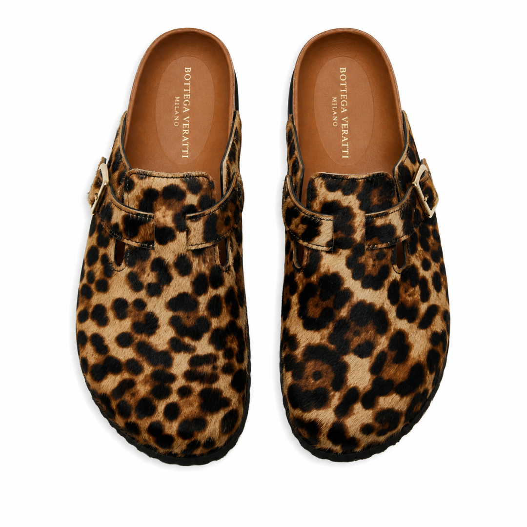 Zoccoli in pelle leopardata