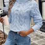 Maglione A Trecce Da Donna Con Collo Alto E Taglio Comodo, immagine 25