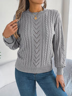 Maglione A Trecce Da Donna Con Girocollo E Maniche Lunghe, immagine 9