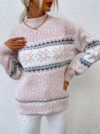 Maglione Con Fiocchi Di Neve Da Donna Con Collo Alto E Taglio Comodo, immagine 13