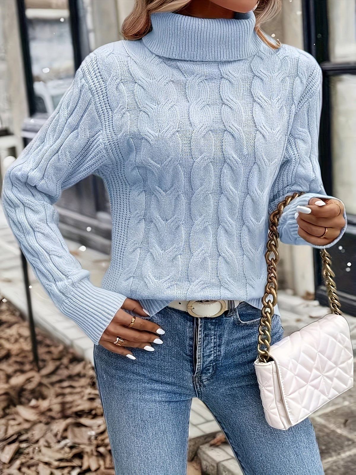 Maglione A Trecce Da Donna Con Collo Alto E Taglio Comodo, immagine 29