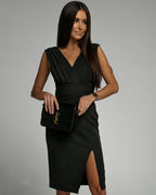 Abito Midi Aderente Da Donna Con Scollo A V E Spacco Laterale, immagine 4