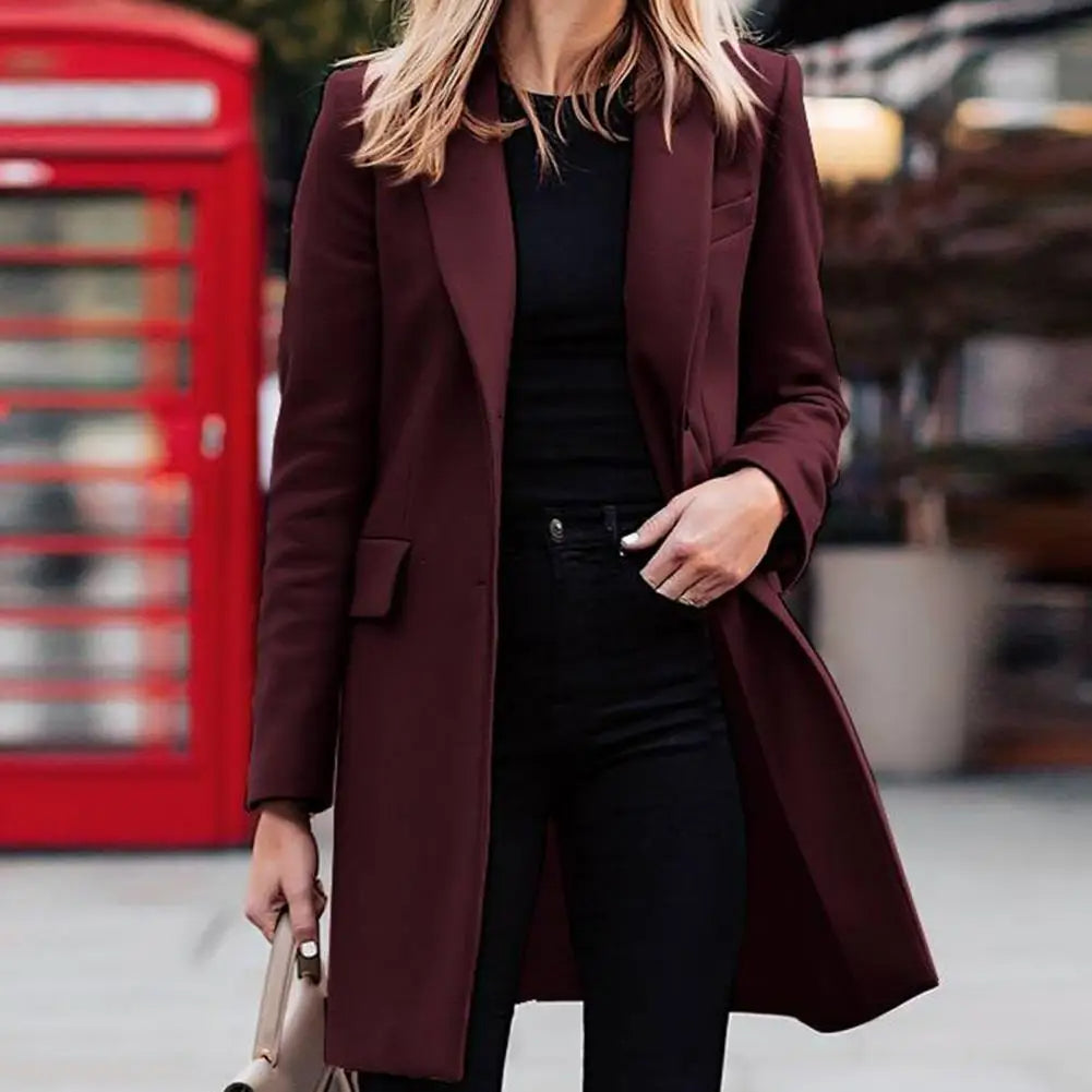 Cappotto Lungo Sfiancato Da Donna Con Revers E Tasche Con Patta, immagine 6