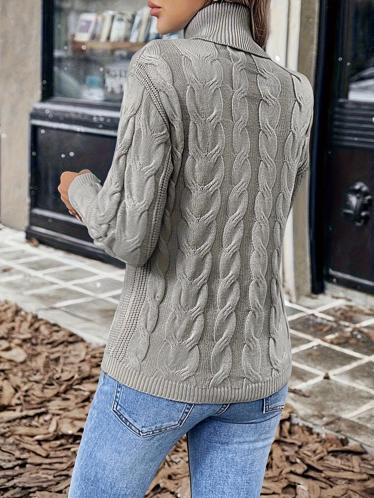 Maglione A Trecce Da Donna Con Collo Alto E Taglio Comodo, immagine 15