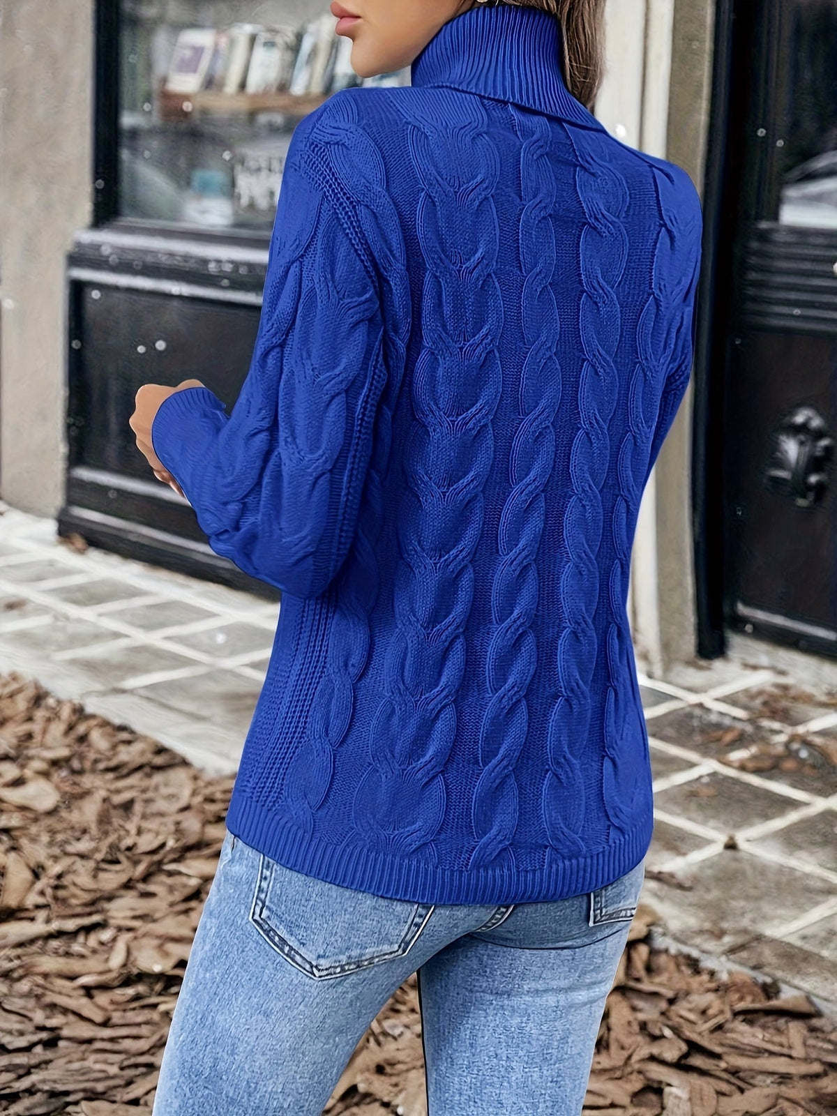 Maglione A Trecce Da Donna Con Collo Alto E Taglio Comodo, immagine 21