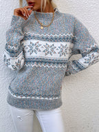 Maglione Con Fiocchi Di Neve Da Donna Con Collo Alto E Taglio Comodo, immagine 7