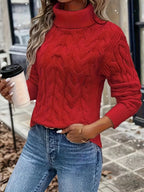 Maglione A Trecce Da Donna Con Collo Alto E Taglio Comodo, immagine 2