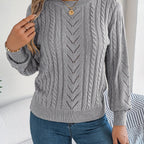 Maglione A Trecce Da Donna Con Girocollo E Maniche Lunghe, immagine 8