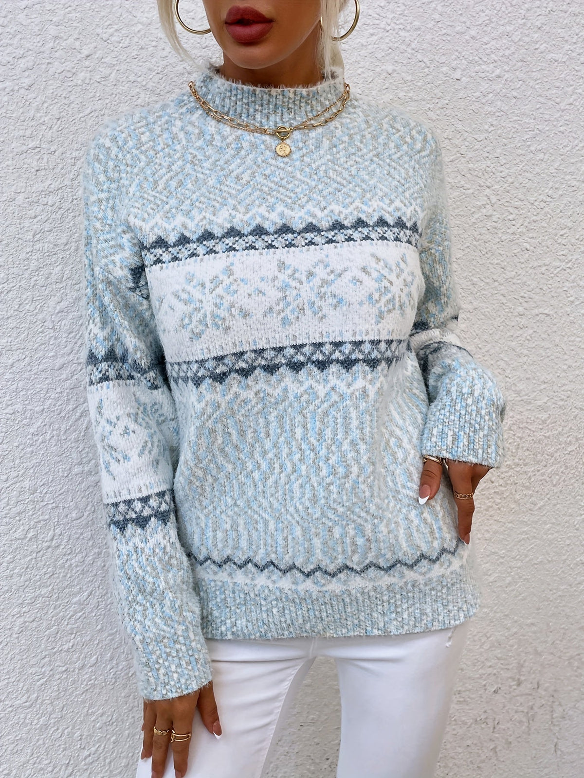 Maglione Con Fiocchi Di Neve Da Donna Con Collo Alto E Taglio Comodo, immagine 20