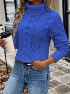 Maglione A Trecce Da Donna Con Collo Alto E Taglio Comodo, immagine 20